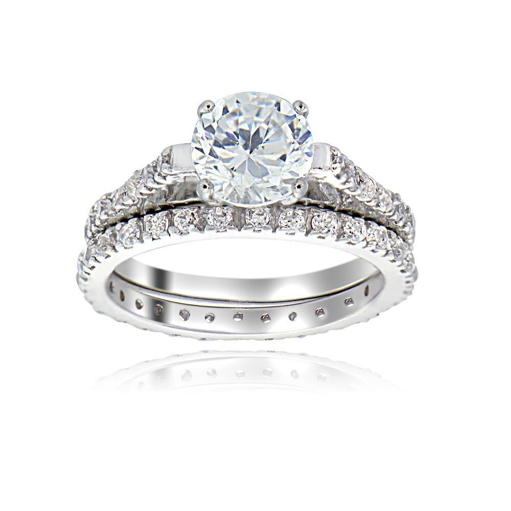 Icz Stonez Sterling Silver/ Gold Over Sterling Silver Cubic Zirconia Engagement Ring Set