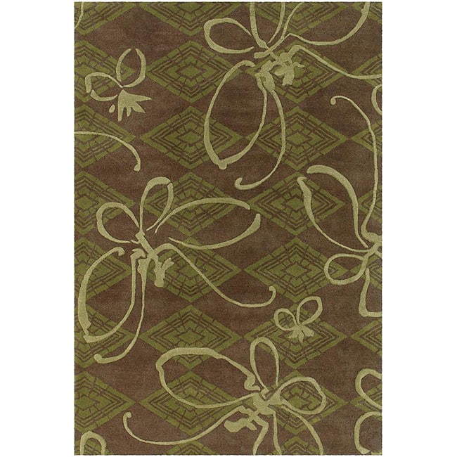 Hand tufted Brown Floral Mandara Wool Rug (5 X 76)