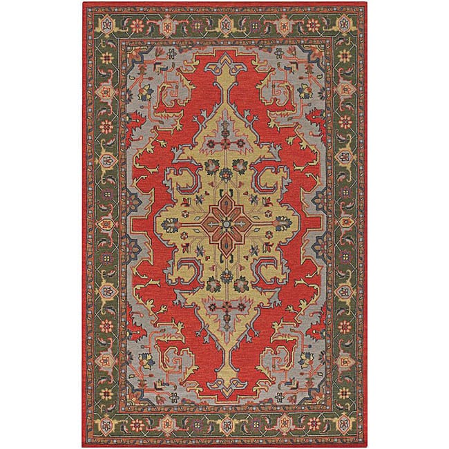 Hand-knotted Oranbe Mandara Wool Rug (7'9 x 10'6) - Red/Green