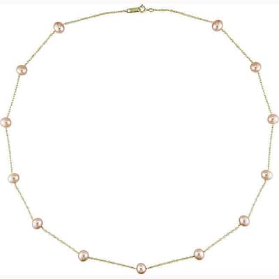 Miadora 14k Yellow Gold Pink Cultured Freshwater Pearl Tin-cup Necklace (5-6mm)