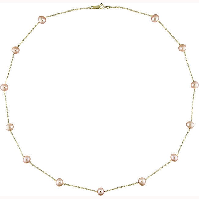 Miadora 14k Yellow Gold Pink Cultured Freshwater Pearl Tin-cup Necklace (5-6mm)