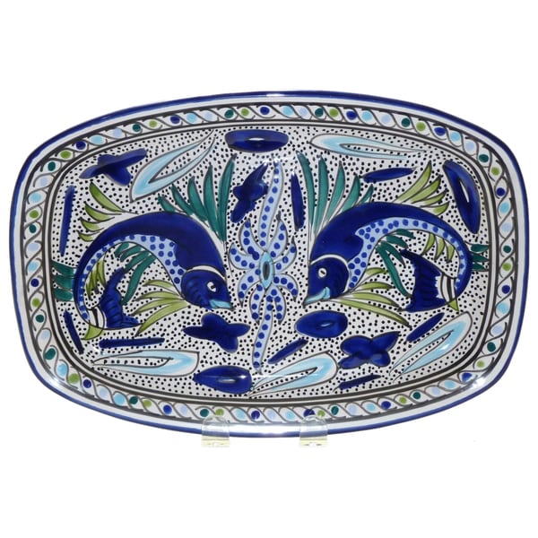 13 inch Aqua Fish Rectangular Platter (Tunesia) Serving Pieces