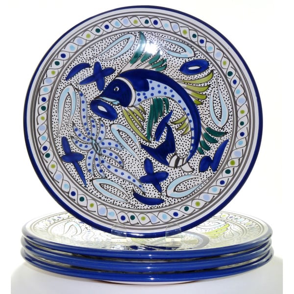 Aqua Fish 4-piece Dinner Plates (Tunisia) - 12080601 - Overstock.com ...