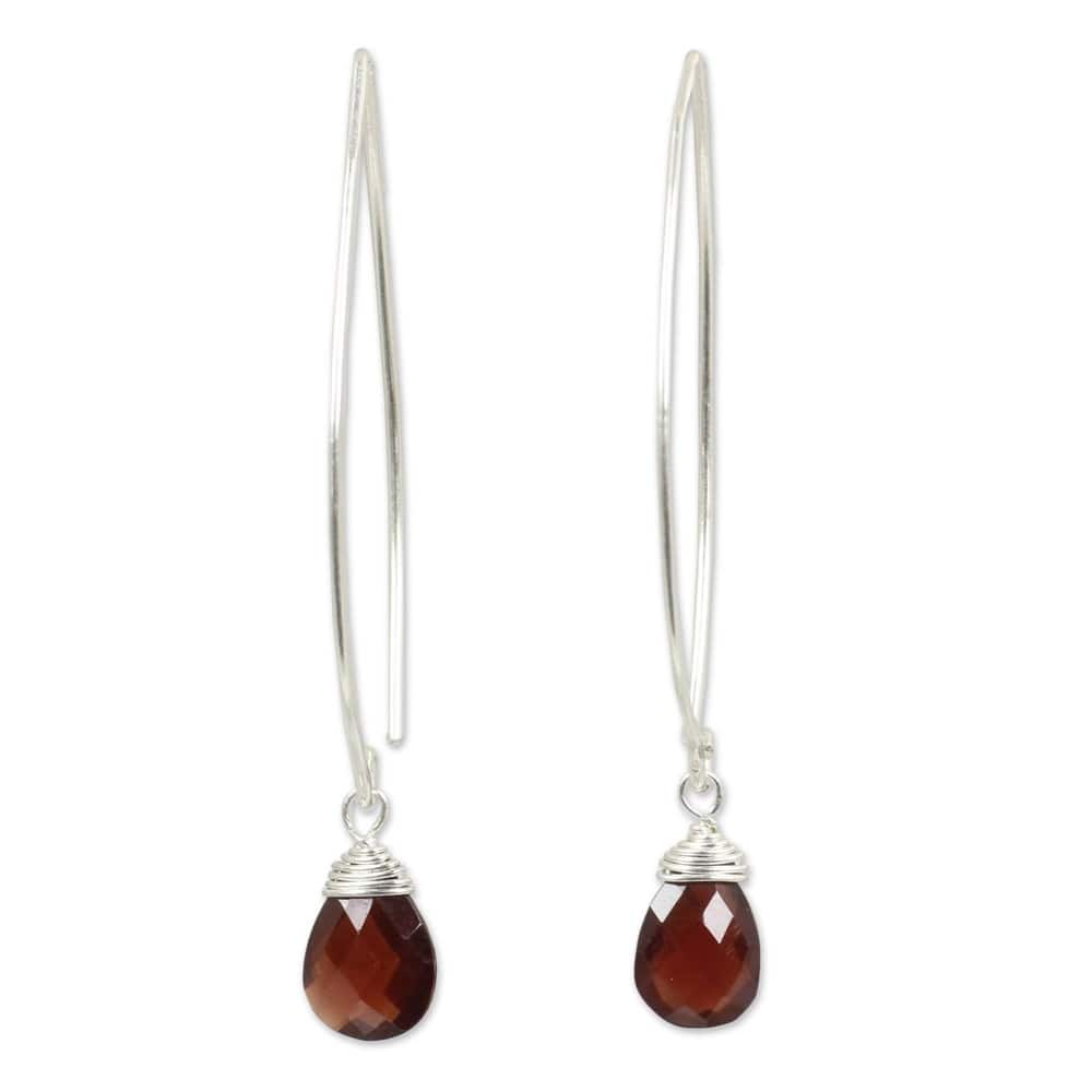 NOVICA Sterling Silver and Garnet Sublime Drop Earrings