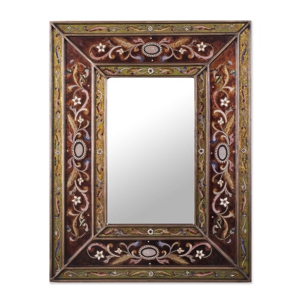 Handmade Cajamarca Warmth Wood Frame Mirror Peru Brown Red Handmade Cajamarca Warmth Wood Frame Mirror Peru Brown Red