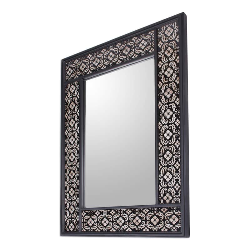 Handmade Silver Blossoms Reverse Painted Glass Floral Mirror (Peru)