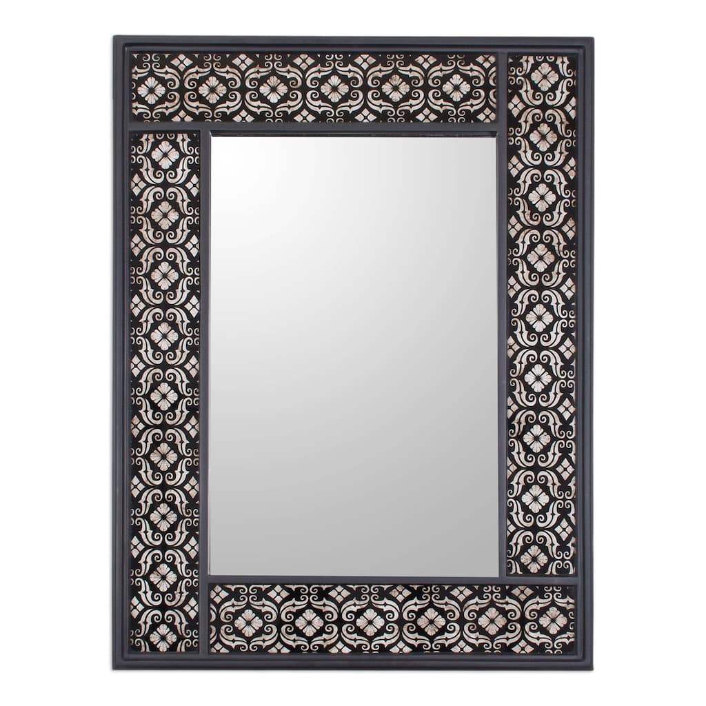Handmade Silver Blossoms Reverse Painted Glass Floral Mirror (Peru)