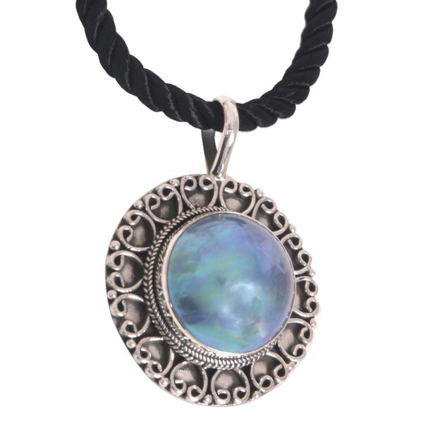 Shop Handmade Silver 'Blue Indonesian Moon' Mabe Pearl Necklace