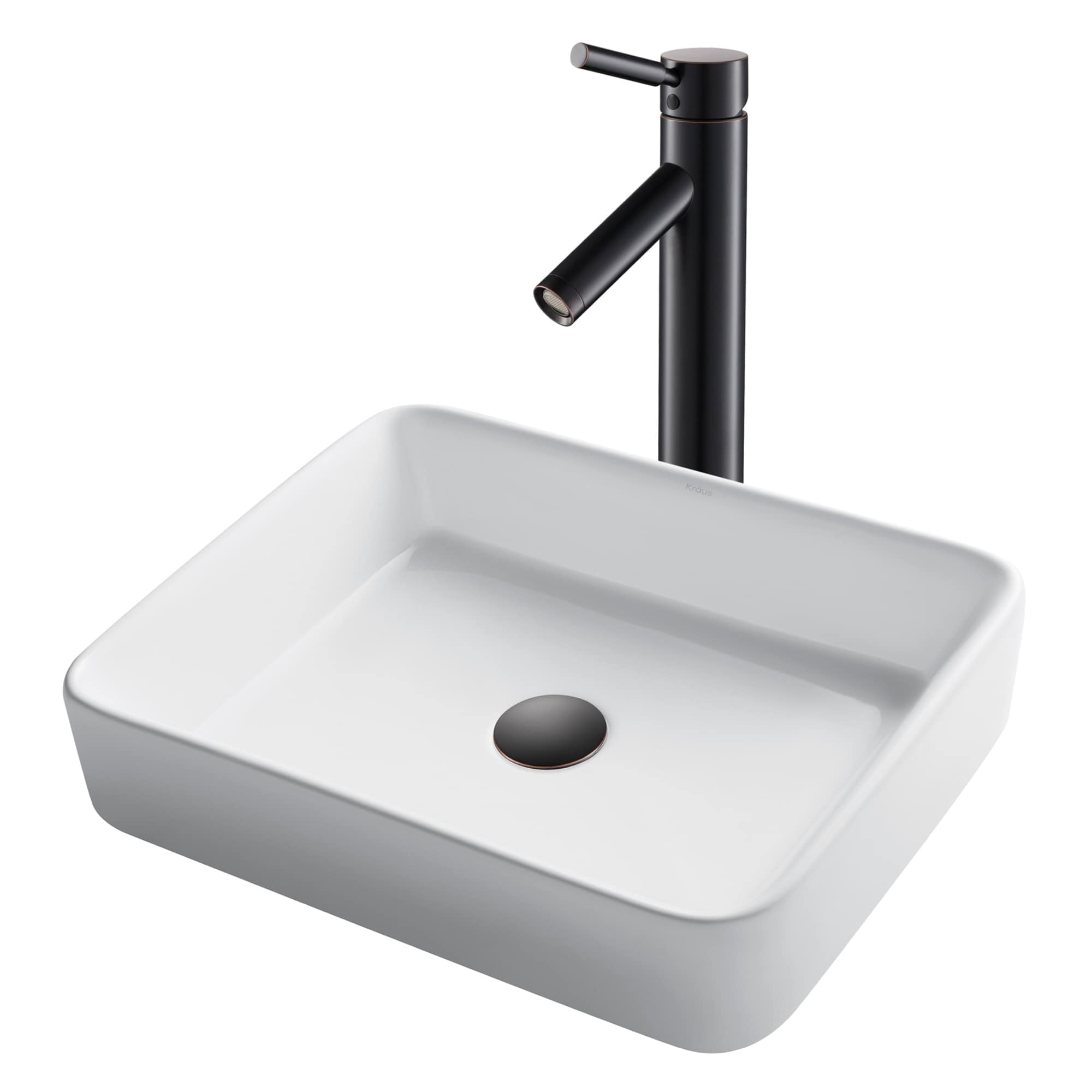 Kraus 3 In 1 Set White Rectangle Ceramic Sink