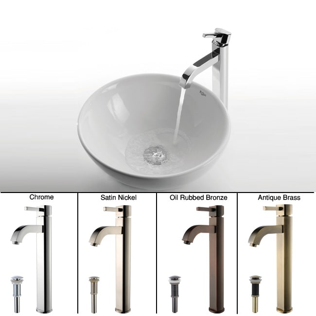 Kraus Round Ceramic Vessel Sink And Ramus Faucet