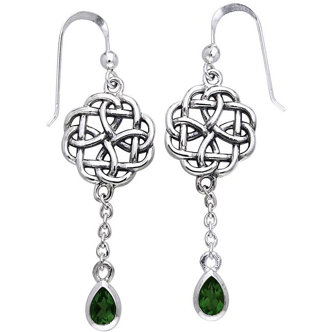 CGC Sterling Silver Celtic Created Emerald Dangle Chain Earrings ...