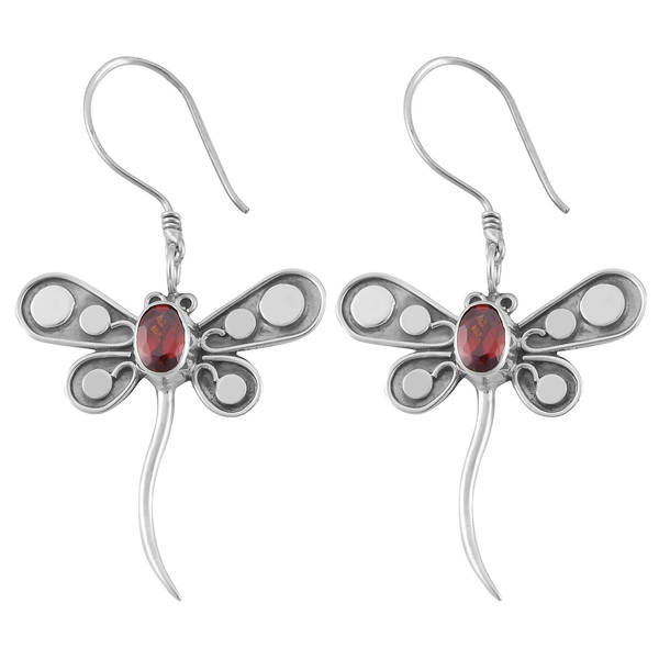 Handmade Sterling Silver Garnet Dragonfly Earrings Indonesia Handmade Sterling Silver Garnet Dragonfly Earrings Indonesia