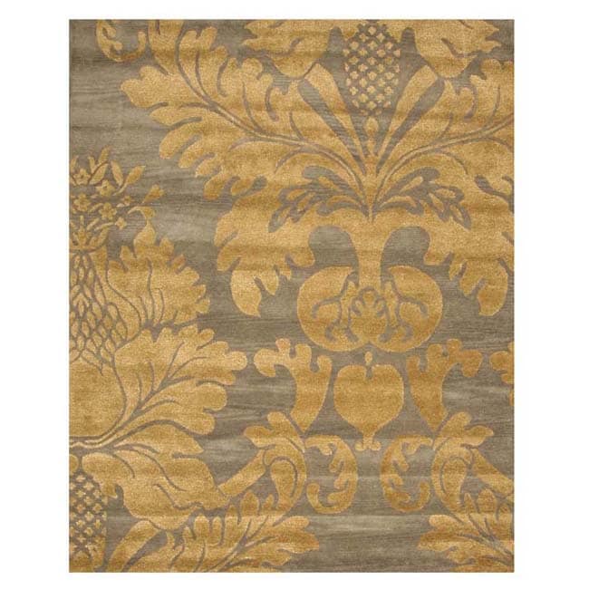 Hand tufted Avalon Blue/ Gold Wool Rug (79 X 99)