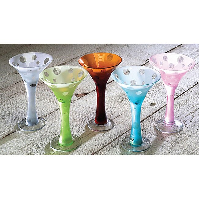 Dining, Handblown Extra Large Martini Glasses In Colorful Dot Pattern Set  Of 2