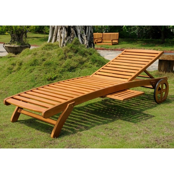 International Caravan Royal Tahiti Outdoor Wood Chaise Lounge with Wheels