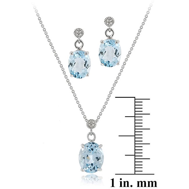 Glitzy Rocks Sterling Silver Blue Topaz and Diamond Necklace and