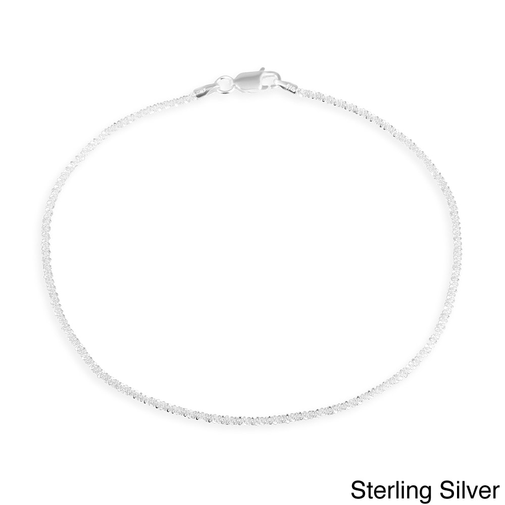925 Sterling Silver 2mm Polished Turtle Chain Anklet with 1in Extender Length