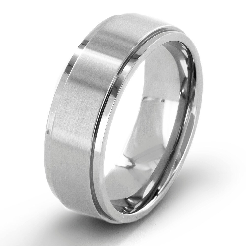Men's Brushed-and-polished Titanium Ring with Comfort-fit Band ...