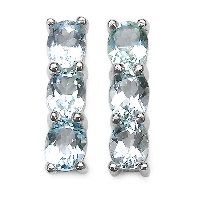 Malaika Sterling Silver Oval-cut Aquamarine 3-stone Drop Earrings