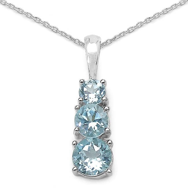Sterling Silver Round cut Blue Topaz Necklace 