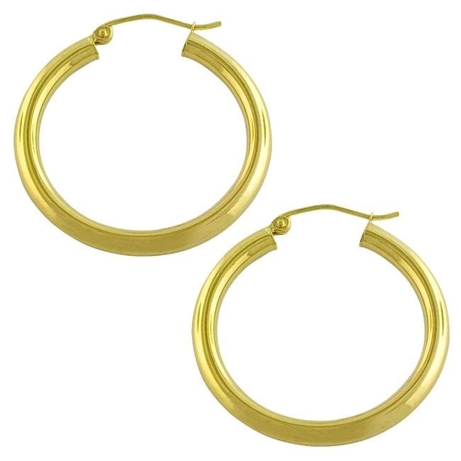 10k Yellow Gold Round tube Hoop Earrings Today 