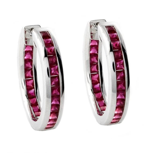 Beverly Hills Charm 14k White Gold Ruby Inside out Hoop Earrings