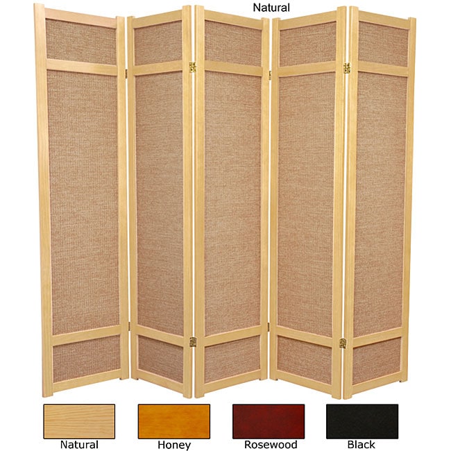 Handmade Wood and Jute 6-foot 5-panel Room Divider (China 
