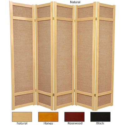 Handmade Wood and Jute 6-foot 5-panel Room Divider (China)