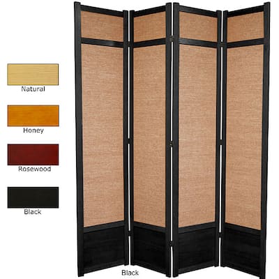 Handmade Spruce Wood and Jute 4-panel Room Divider (China)