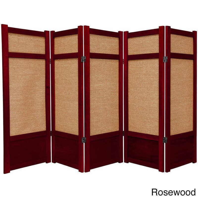 Handmade Spruce Wood and Jute 5-panel Room Divider (China) - 48 x 87.5 - Rosewood