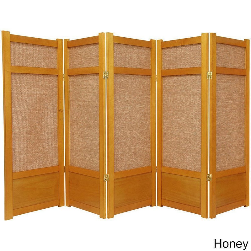 Handmade Spruce Wood and Jute 5-panel Room Divider (China) - 48 x 87.5