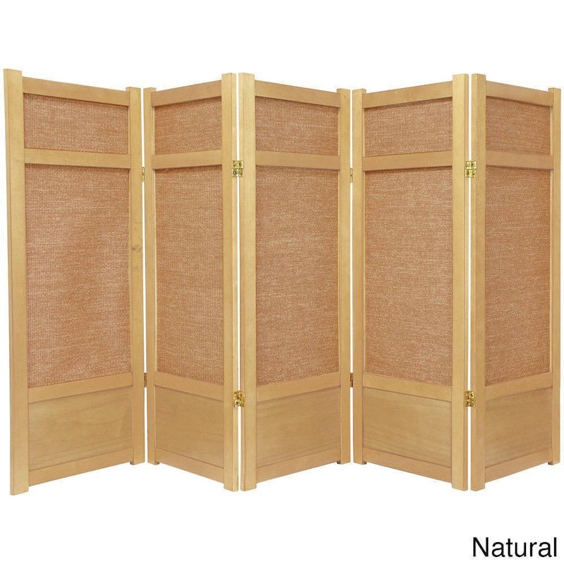 Handmade Spruce Wood and Jute 5-panel Room Divider (China) - 48 x 87.5 - Natural