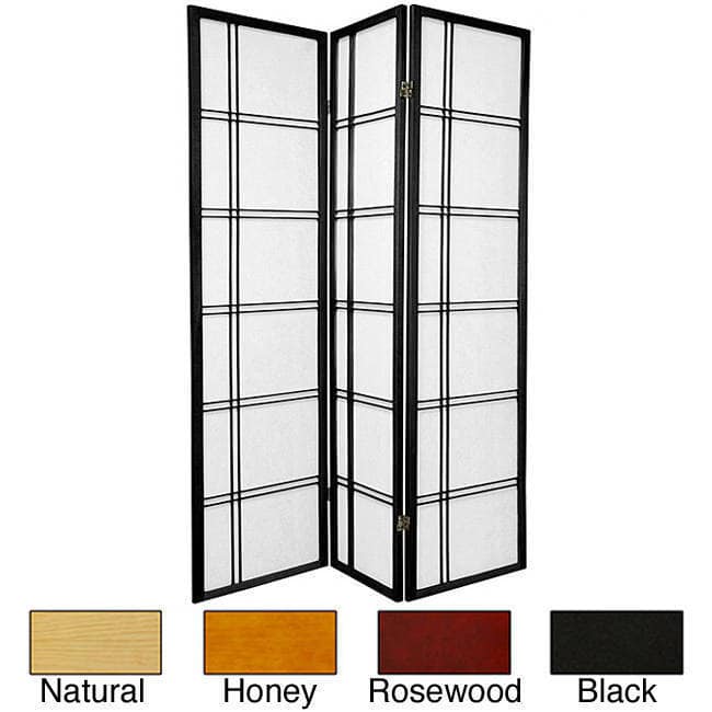 Wood/ Rice Paper 6-foot 4-panel Double Cross Two-sided Screen (China) - 72 x 68