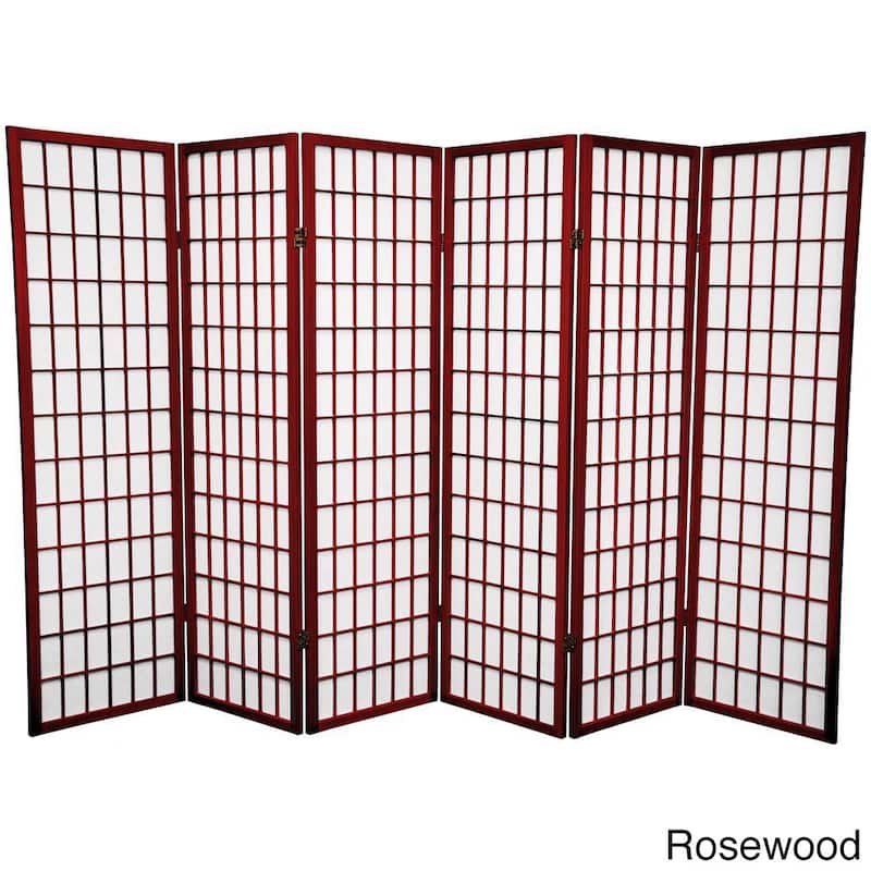 Handmade Wood and Rice Paper 5-foot Windowpane Room Divider (China) - Rosewood - 6 Panel