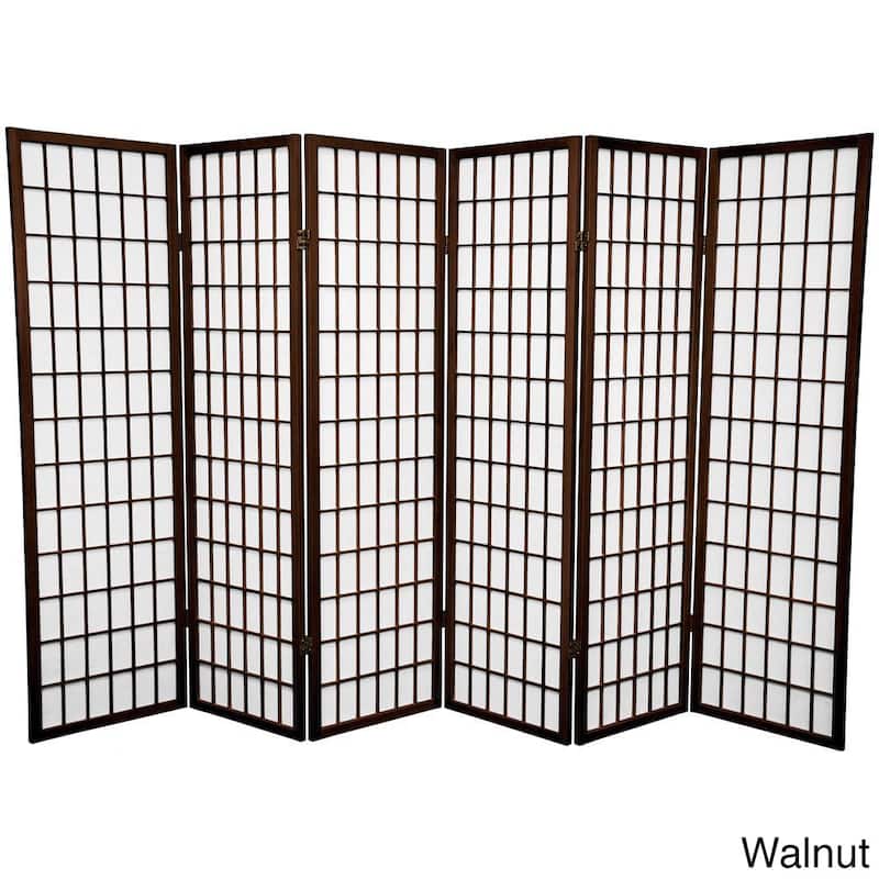 Handmade Wood and Rice Paper 5-foot Windowpane Room Divider (China) - Walnut - 4 Panel