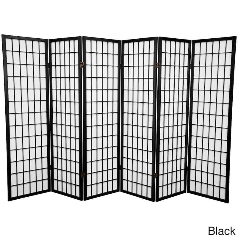 Handmade Wood and Rice Paper 5-foot Windowpane Room Divider (China) - Black - 4 Panel