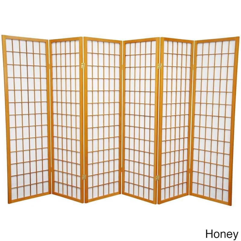 Handmade Wood and Rice Paper 5-foot Windowpane Room Divider (China) - Honey - 4 Panel