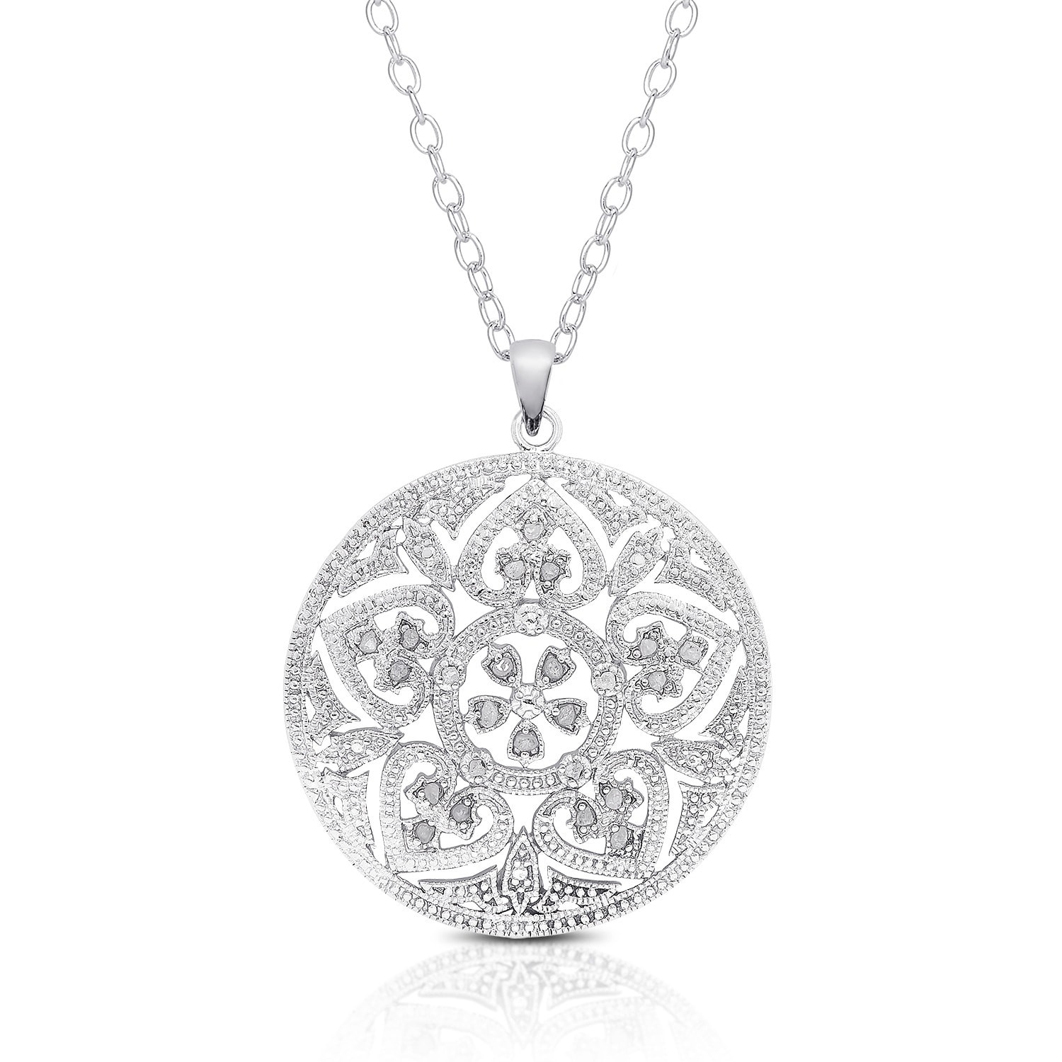 Finesque Sterling Silver 1/4ct TDW Diamond Heart Necklace (J-K, I3) with Red Bow Gift Box - White