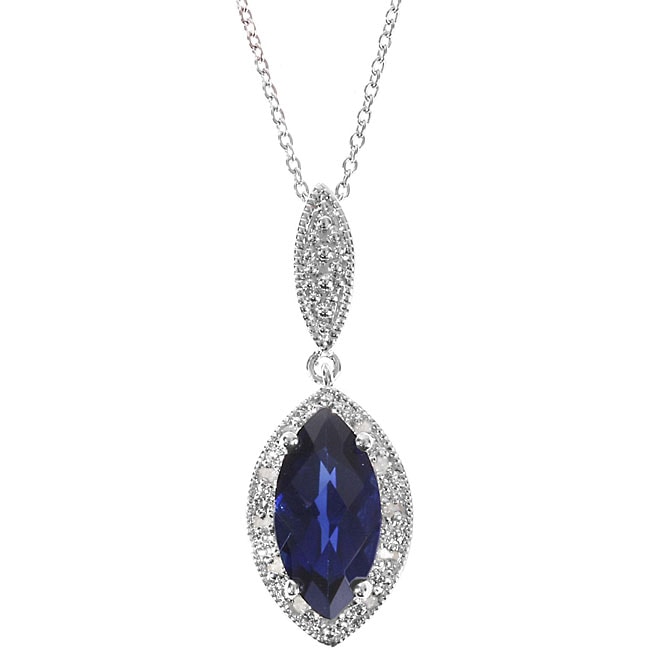 Sterling Silver Created Sapphire 1/10ct TDW Diamond Necklace - Free ...