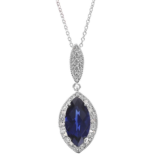 Sterling Silver Created Sapphire 1/10ct TDW Diamond Necklace - Free ...