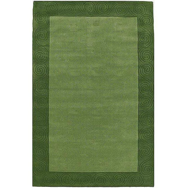 Hand-tufted Green Carving Wool Rug (6' x 9')