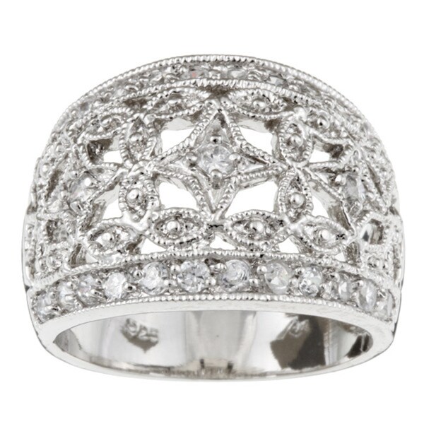 Sterling Essentials Sterling Silver Cubic Zirconia Vintage-style Dome Ring