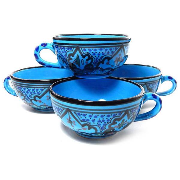 Large Pottery Coffee Mug 16 oz - Ceramic Tea Cup - Soup Mug with Handle - 1 Pcs (Green to Blue)
