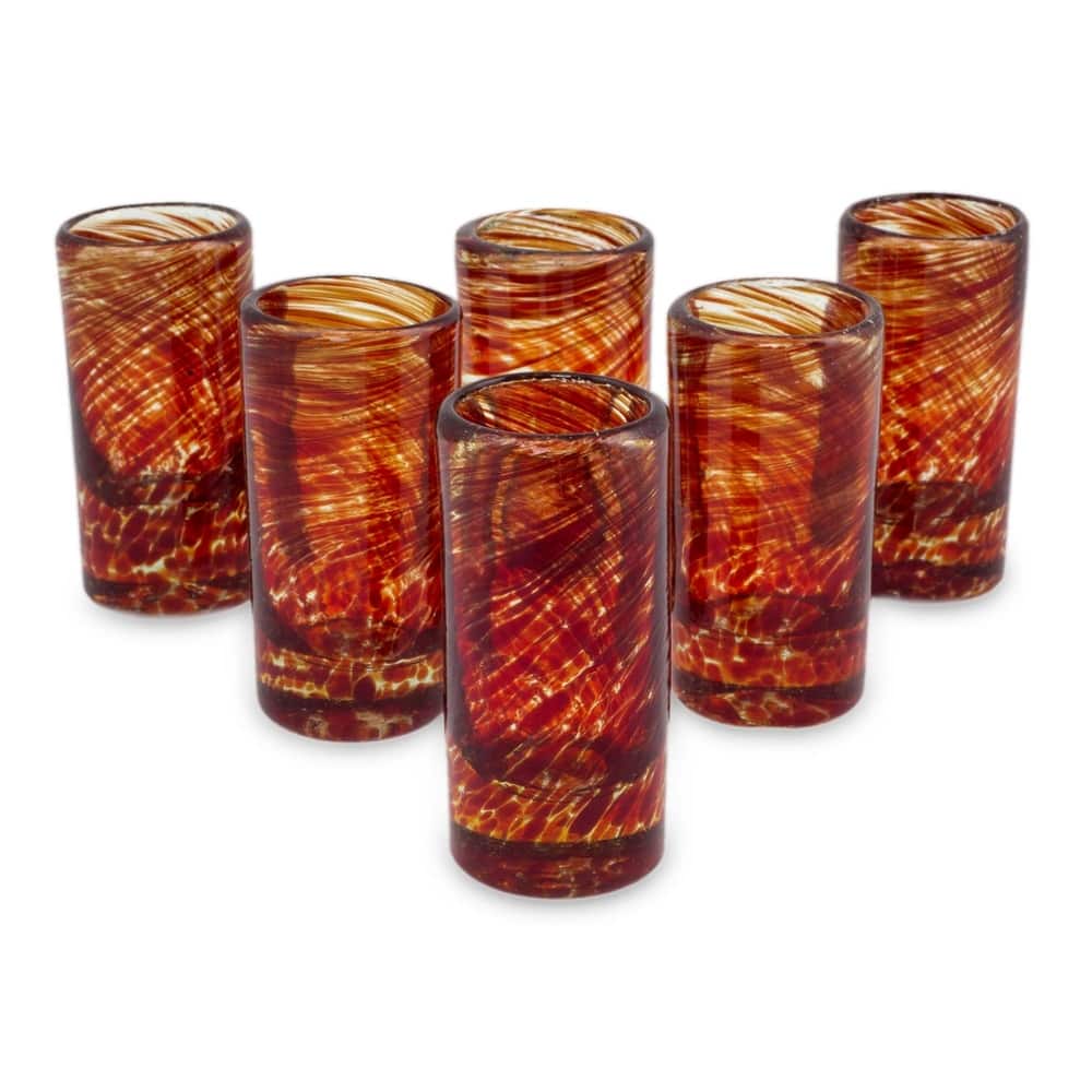 NOVICA Ripe Ruby Blown Glass Shot Glasses Set of 6