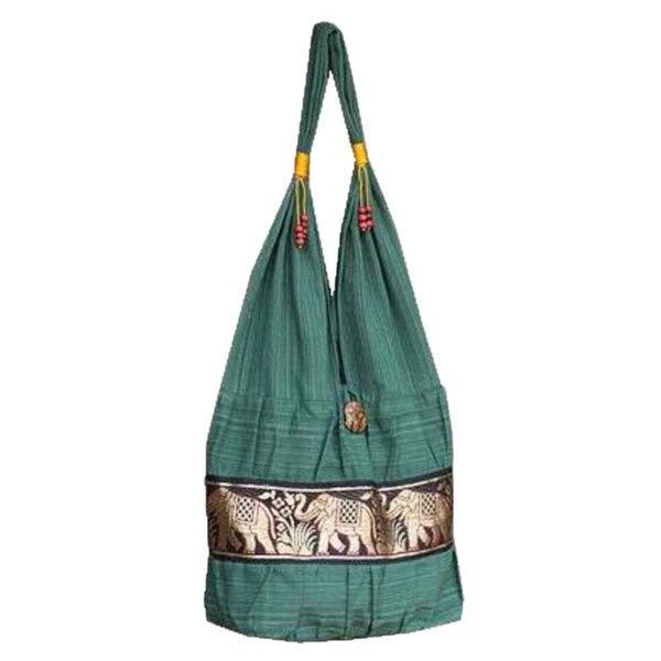 Shop Handmade Cotton Emerald Thai Elephant Embroidery Green/Gold Lined