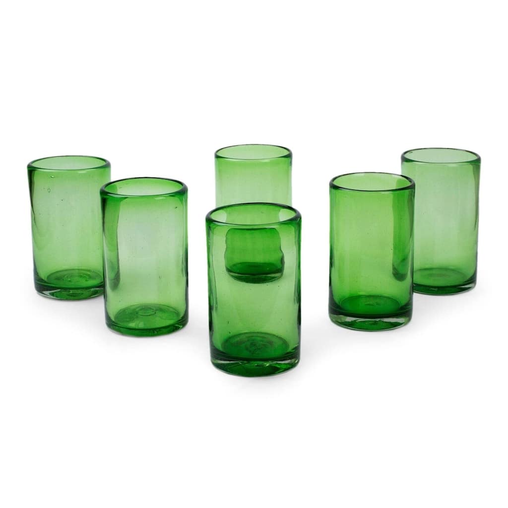 NOVICA Highball Emerald Green Glasses Set of 6