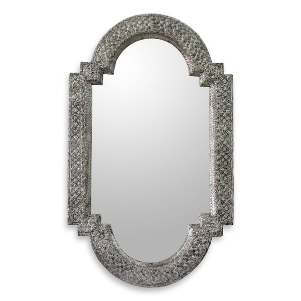 Handmade Metallic Mango Wood Palace Window Wall Mirror (India) - Silver