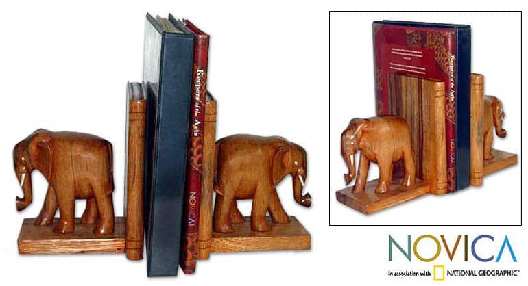 Handmade Elephants Wood Bookends (Ghana) - N/A