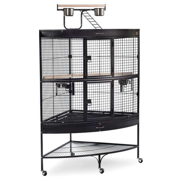 Prevue Pet Large Black Parakeet Cockatiel Parrot Mobile Stand Corner Bird Cage