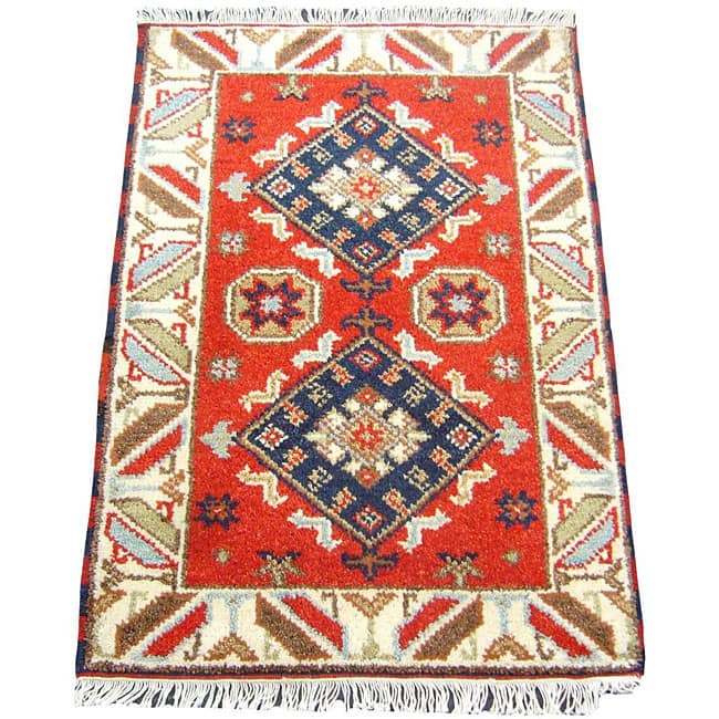 Handmade Indo Kazak Wool Rug (Afghanistan) - 2' x 3'